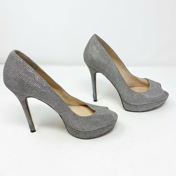 Vince Camuto Sparkle Silver Diamond Open Toe Platform Heels Sz 7.5 - Picture 2 of 7